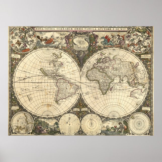 1660 World Map by Frederick de Wit Poster (Front)