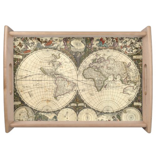 1660 World Map by Frederick de Wit Serving Tray
