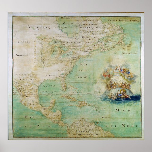1681 Map of Early America by Claude Abbot Bernou Poster (Front)