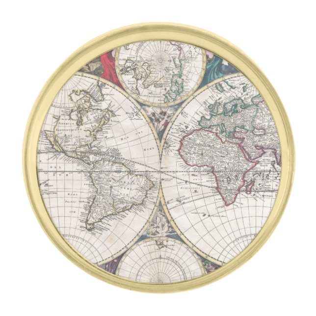 1685 Bormeester Map of the World Gold Finish Lapel Pin (Front)