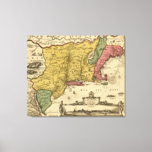 1685 Map _ New Belgium The New World New England Canvas Print