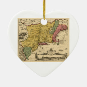 1685 Map - New Belgium, The New World, New England Ceramic Ornament