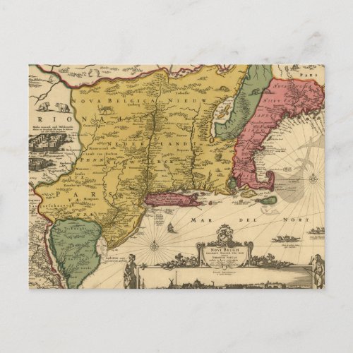 1685 Map _ New Belgium The New World New England Postcard