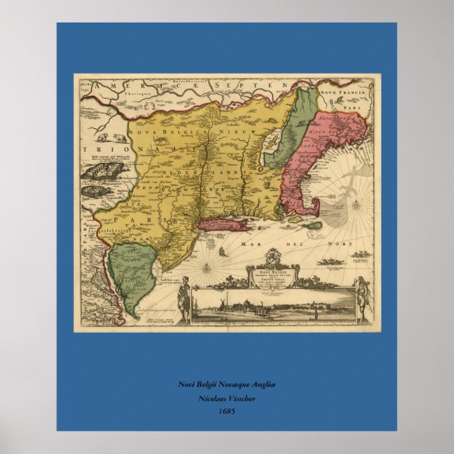 1685 Map - New Belgium, The New World, New England Poster (Front)