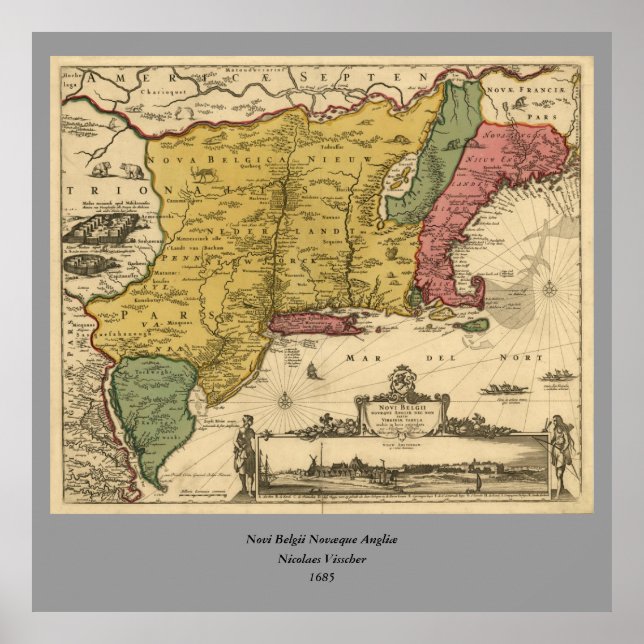 1685 Map - New Belgium, The New World, New England Poster (Front)