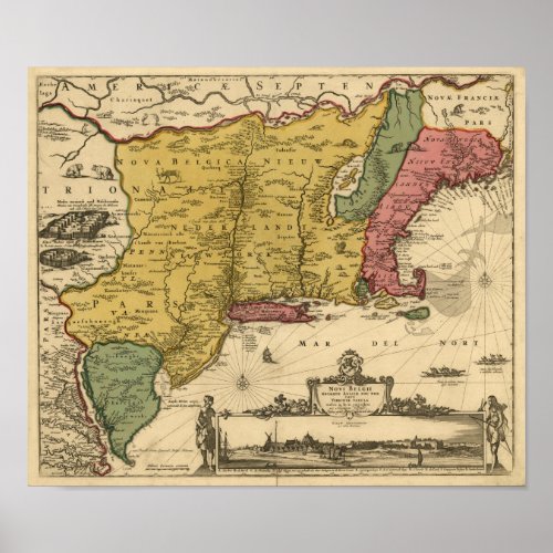 1685 Map _ New Belgium The New World New England Poster