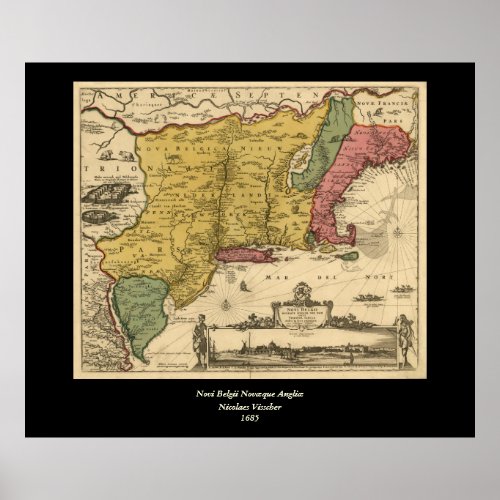 1685 Map _ New Belgium The New World New England Poster