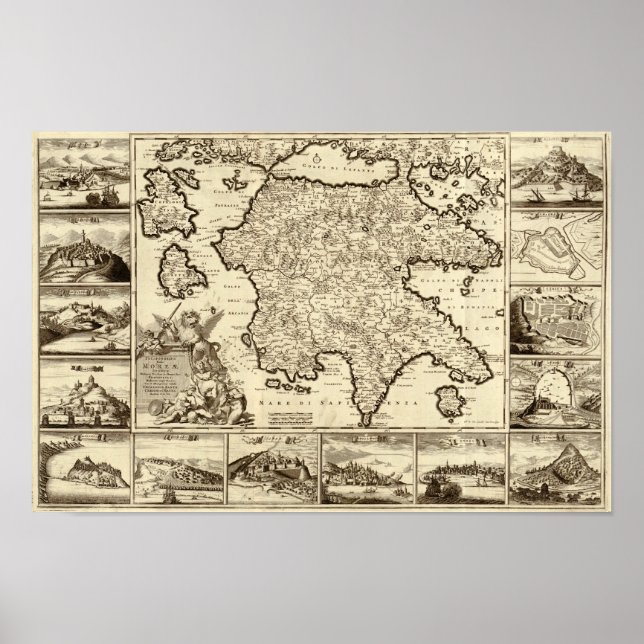 1688 Greece / Greek Peloponnesian Map Poster (Front)