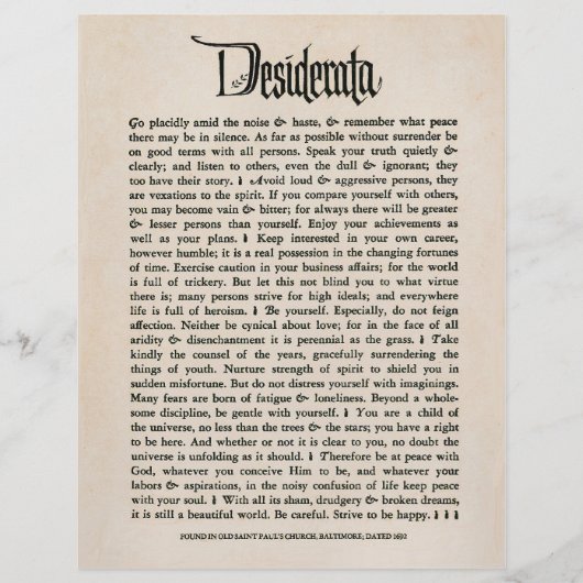 1692 Desiderata - Parchment look paper, 25 sheets (Front)