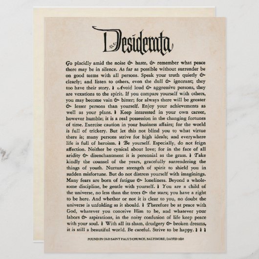 1692 Desiderata - Parchment look paper, 25 sheets (Front/Back)