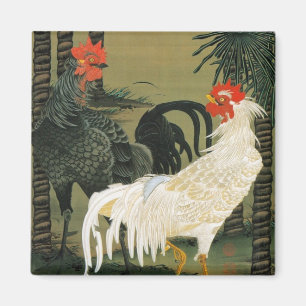 16. 棕櫚雄鶏図, 若冲 Palm Tree & Rooster, Jakuchū Magnet