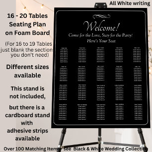 16 - 20 Tables, Guest Seating Chart, Black White Foam Board