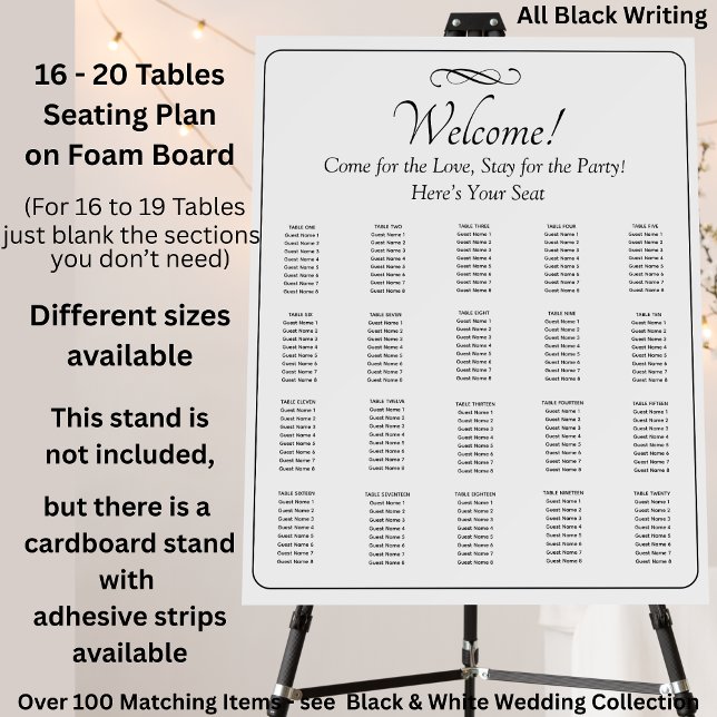 16 - 20 Tables, Guest Seating Chart, Black White  Foam Board (Creator Uploaded)
