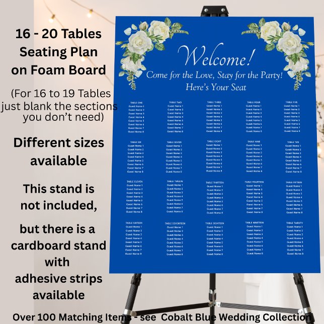 16 - 20 Tables, Guest Seating Chart, Cobalt Blue Foam Board (Creator Uploaded)