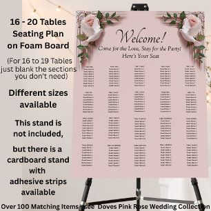 16 - 20 Tables, Guest Seating Chart, Doves Roses, Foam Board