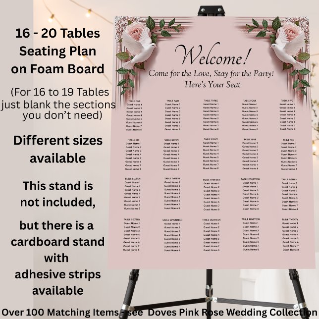 16 - 20 Tables, Guest Seating Chart, Doves Roses, Foam Board (Creator Uploaded)