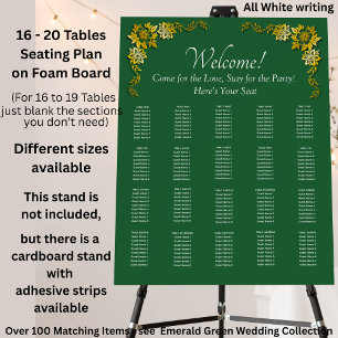 16 - 20 Tables, Guest Seating Chart, Emerald Green Foam Board