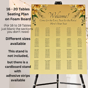 16 - 20 Tables, Guest Seating Chart, Golden Flower Foam Board
