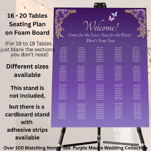 16 - 20 Tables, Guest Seating Chart, Purple Mauve  Foam Board