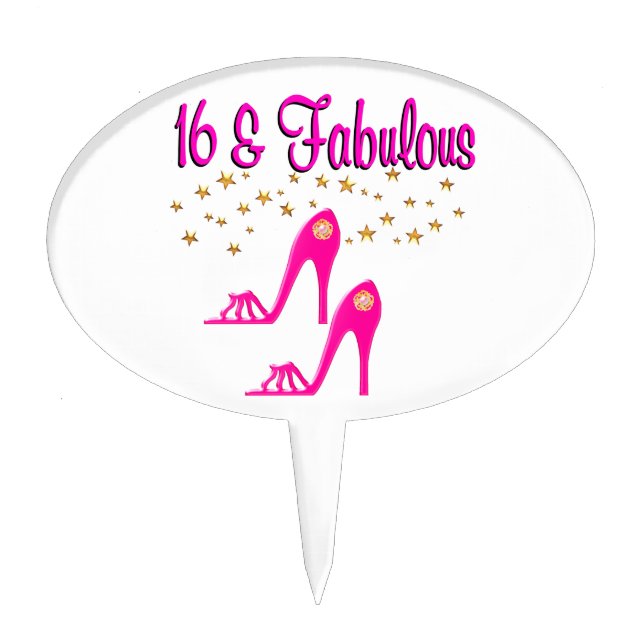 16 AND FABULOUS 16TH BIRTHDAY DESIGN CAKE TOPPER (Front)