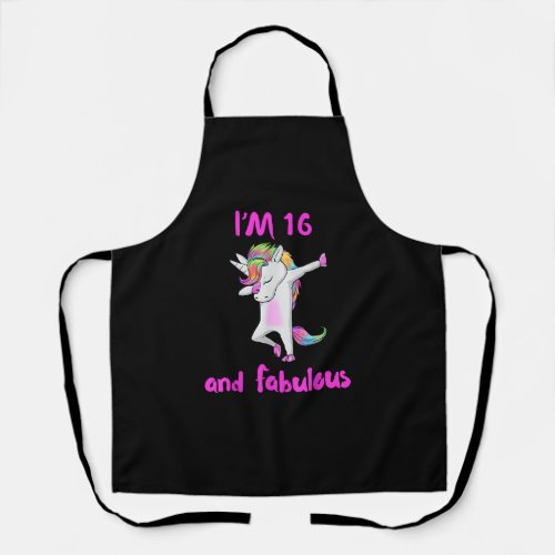 16 and fabulous sweet sixteen girls unicorn dab da apron