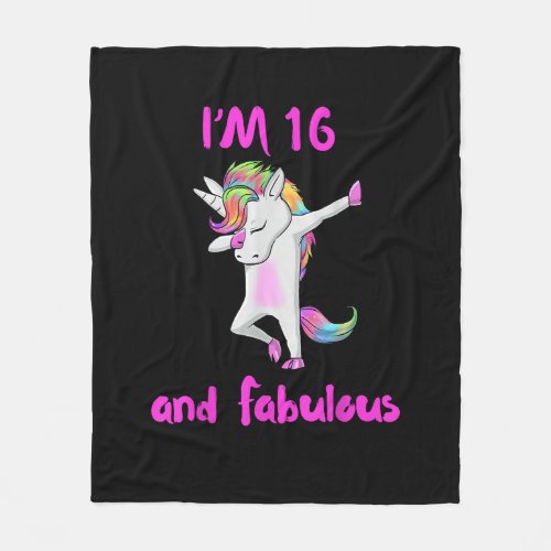 16 and fabulous sweet sixteen girls unicorn dab da fleece blanket