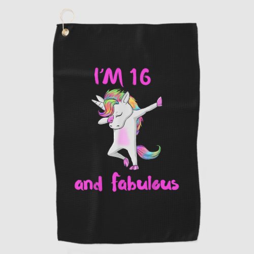 16 and fabulous sweet sixteen girls unicorn dab da golf towel