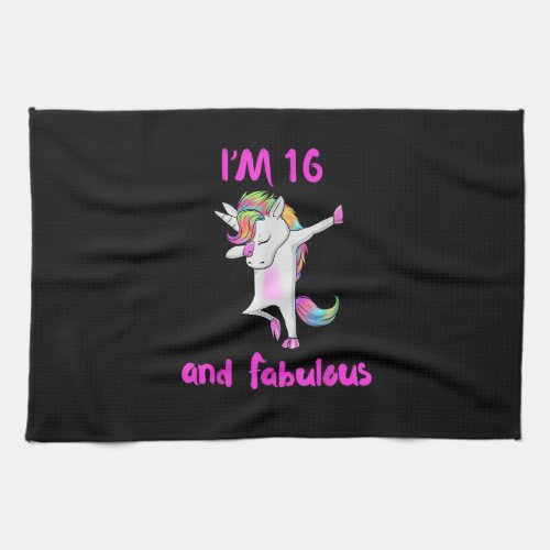 16 and fabulous sweet sixteen girls unicorn dab da kitchen towel