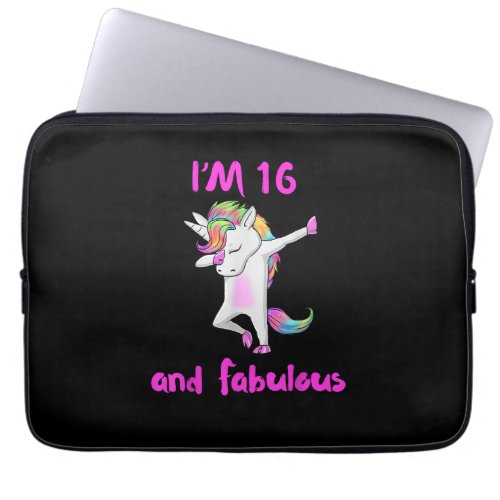 16 and fabulous sweet sixteen girls unicorn dab da laptop sleeve