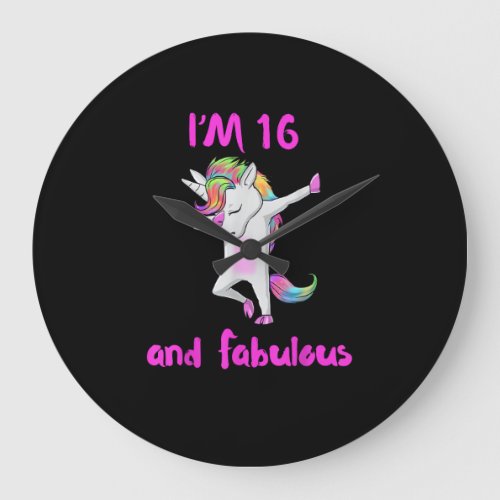 16 and fabulous sweet sixteen girls unicorn dab da large clock
