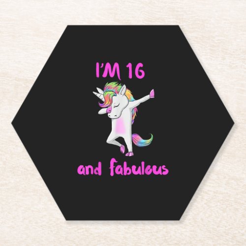 16 and fabulous sweet sixteen girls unicorn dab da paper coaster