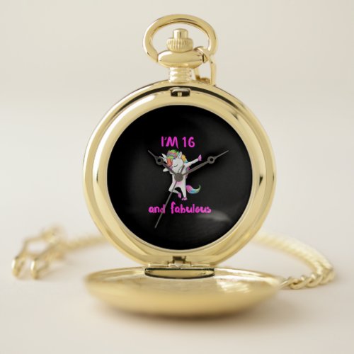 16 and fabulous sweet sixteen girls unicorn dab da pocket watch