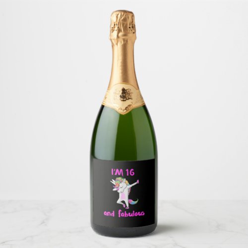 16 and fabulous sweet sixteen girls unicorn dab da sparkling wine label