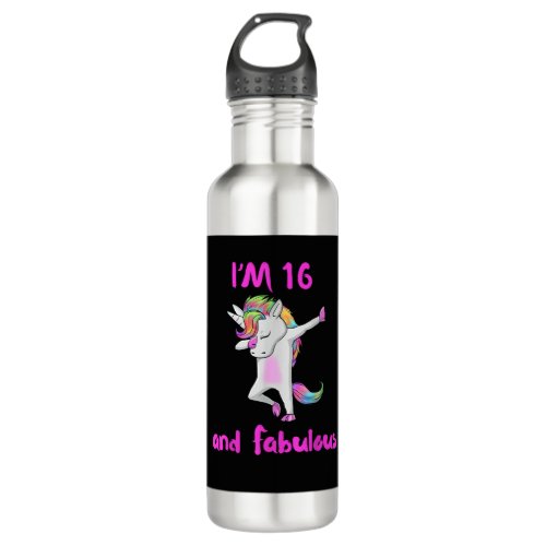 16 and fabulous sweet sixteen girls unicorn dab da stainless steel water bottle