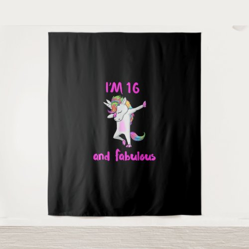 16 and fabulous sweet sixteen girls unicorn dab da tapestry