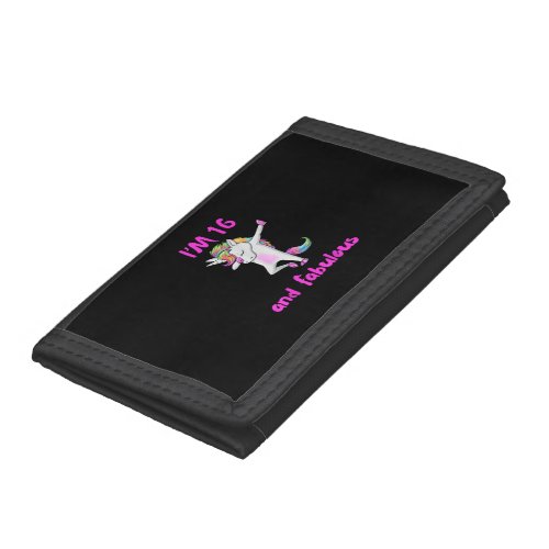 16 and fabulous sweet sixteen girls unicorn dab da trifold wallet