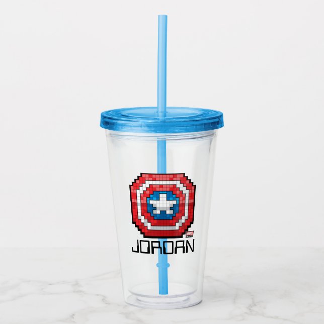16-Bit Pixelated Captain America Shield Acrylic Tumbler (Front)