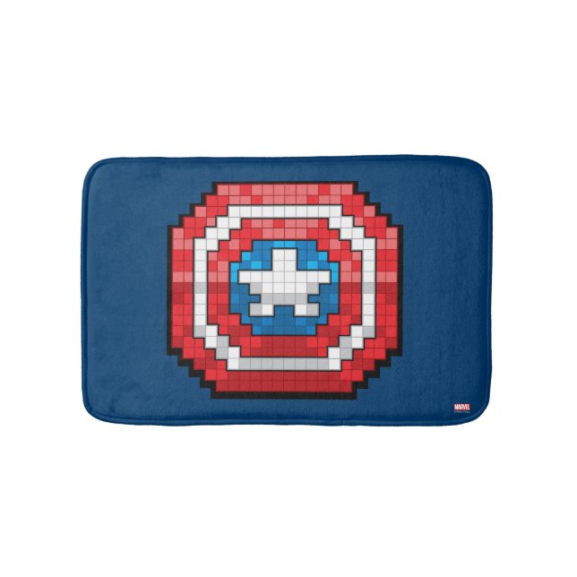 16-Bit Pixelated Captain America Shield Bathroom Mat (Front)
