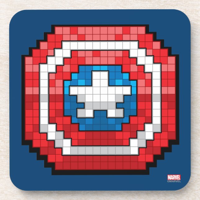 16-Bit Pixelated Captain America Shield Beverage Coaster (Front)