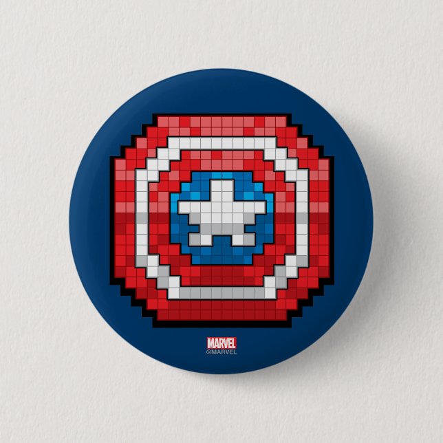 16-Bit Pixelated Captain America Shield Button (Front)