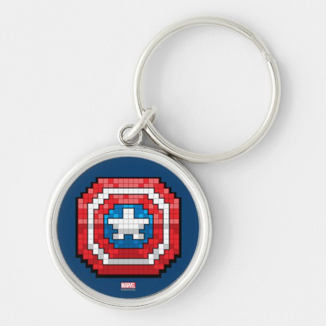 16-Bit Pixelated Captain America Shield Keychain (Front)