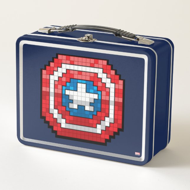 16-Bit Pixelated Captain America Shield Metal Lunch Box (Front)