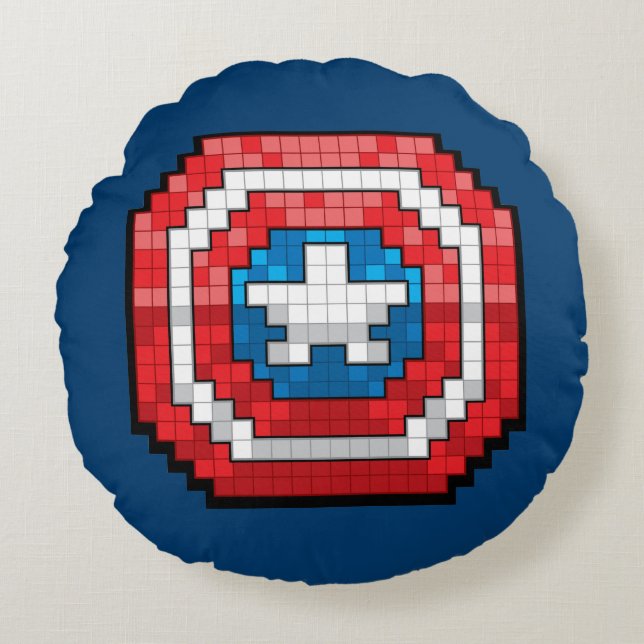 16-Bit Pixelated Captain America Shield Round Pillow (Front)