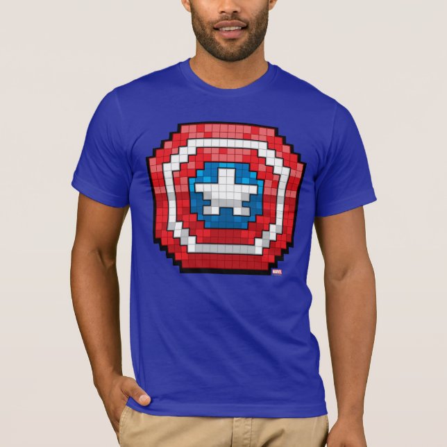 16-Bit Pixelated Captain America Shield T-Shirt (Front)