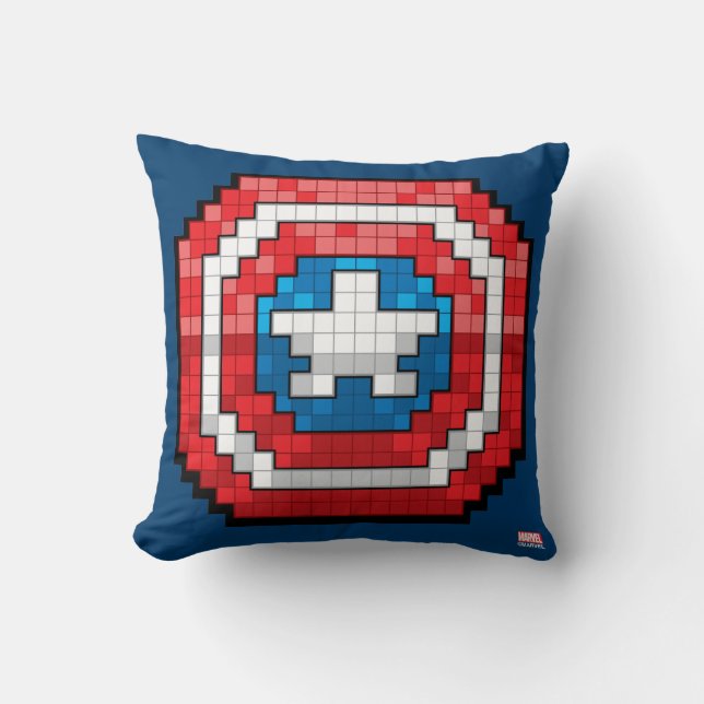 16-Bit Pixelated Captain America Shield Throw Pillow (Front)