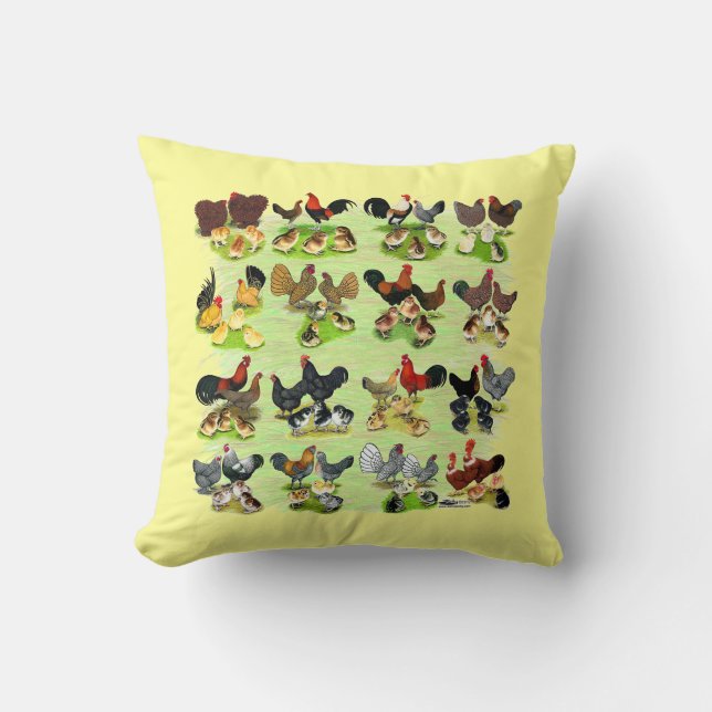 16 Chicken Families Throw Pillow (Front)