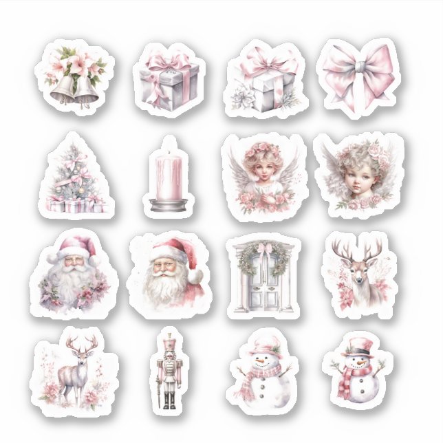 16 Christmas Custom-Cut Vinyl Stickers (Front)
