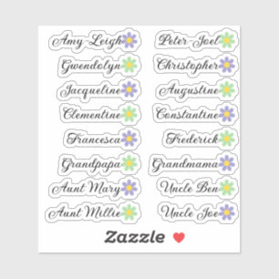 16 Custom Guest List Names Calligraphy Cute Daisy Sticker