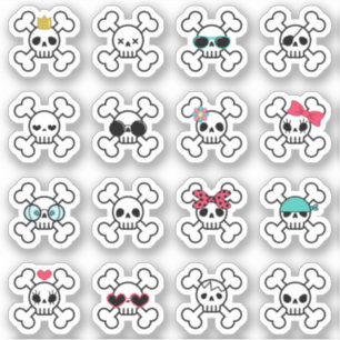 16 Cute & Cool Cartoon Skulls Crossed Bones Sticker