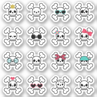 16 Cute & Cool Cartoon Skulls Crossed Bones Sticker